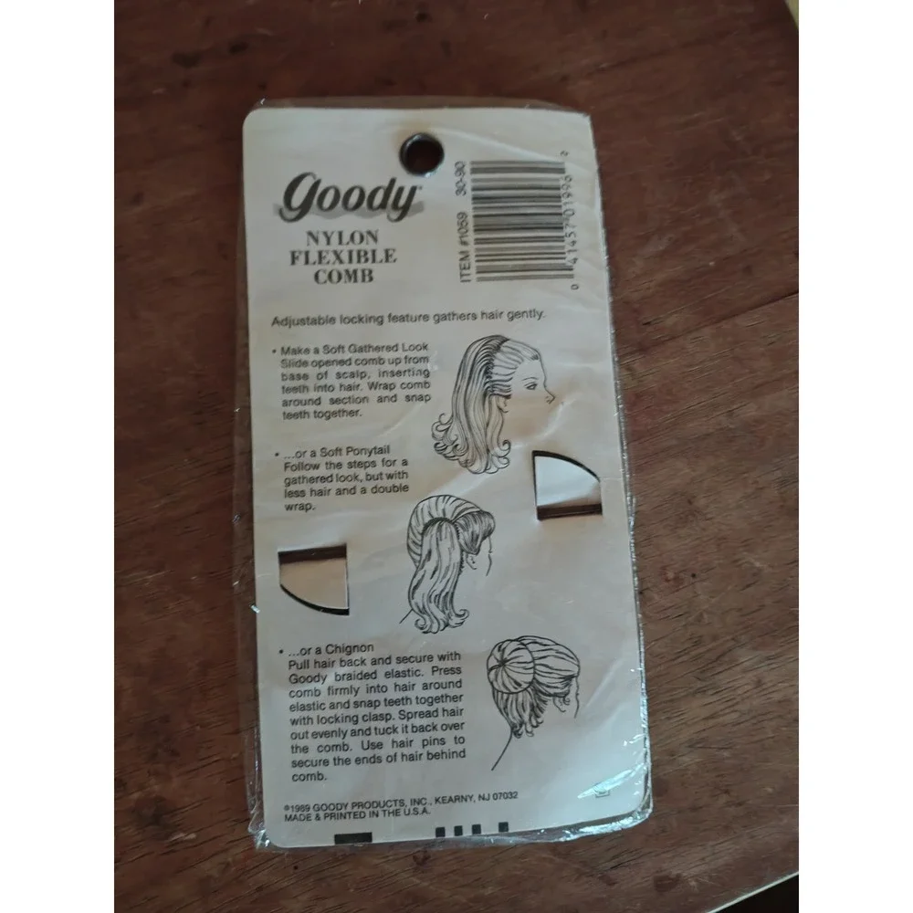 Lot of 5 Sealed Vintage 80s Goody Adjustable Nylon Flexible Hair Comb 1059 Brown - Picture 3 of 5